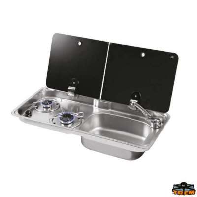 Piano cottura 2 fuochi con coperchio in vetro temperato fumè in due parti Can