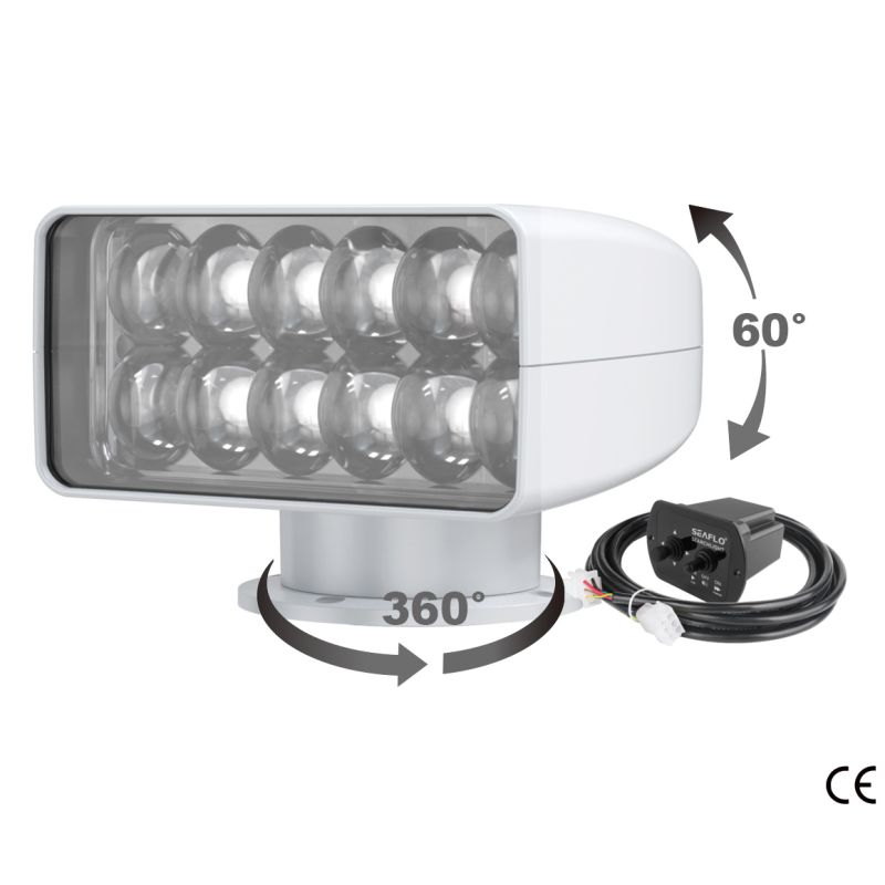 Faro LED orientabile SeaFlo 03 Series con telecomando cablato – Searchlight nautico LED 1200 m IP65